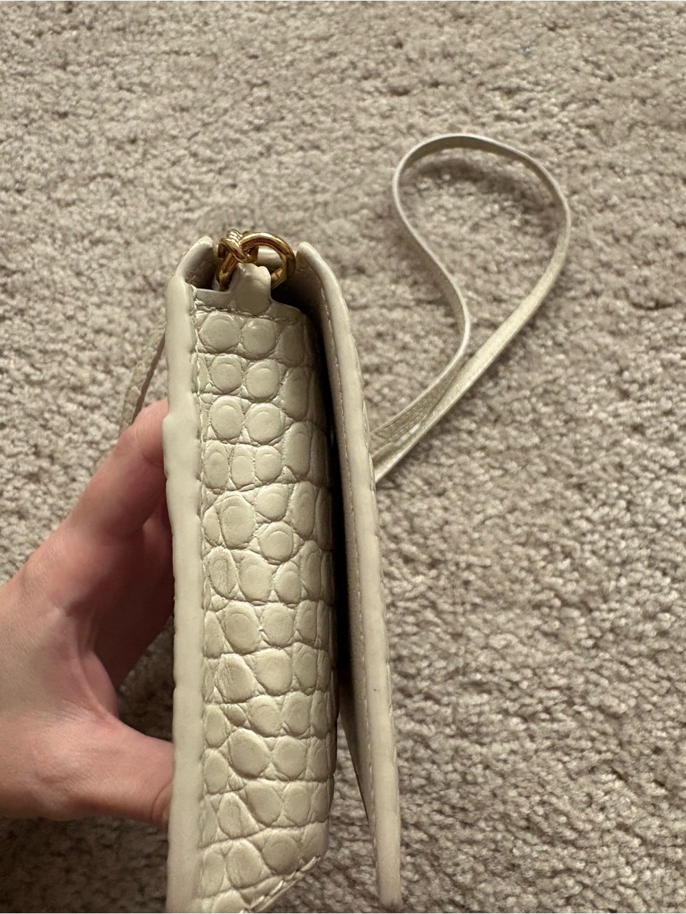 Saint Laurent Cassandre Cream Croc-Embossed Leather Chain Wallet Gold Hardware - Picture 9 of 10